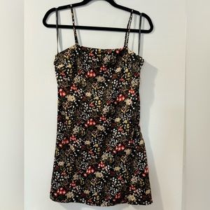 Black Floral Fall Satin Dress Medium M Mini Date Formal